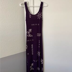 Purple Sleeveless Maxi Dress with Tropical Print